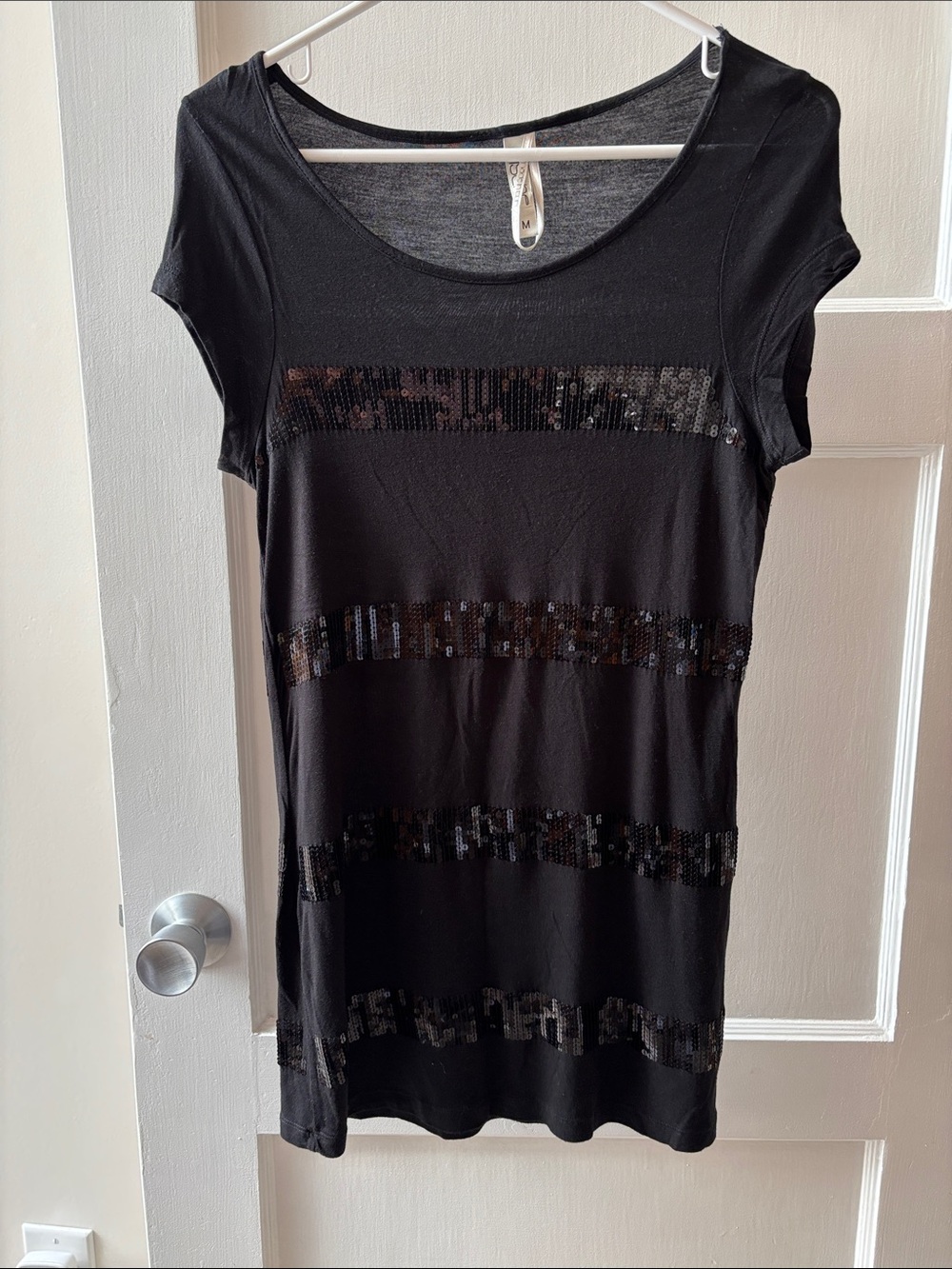 Kische Black Short Sleeve Mini Dress with Sequin Stripes